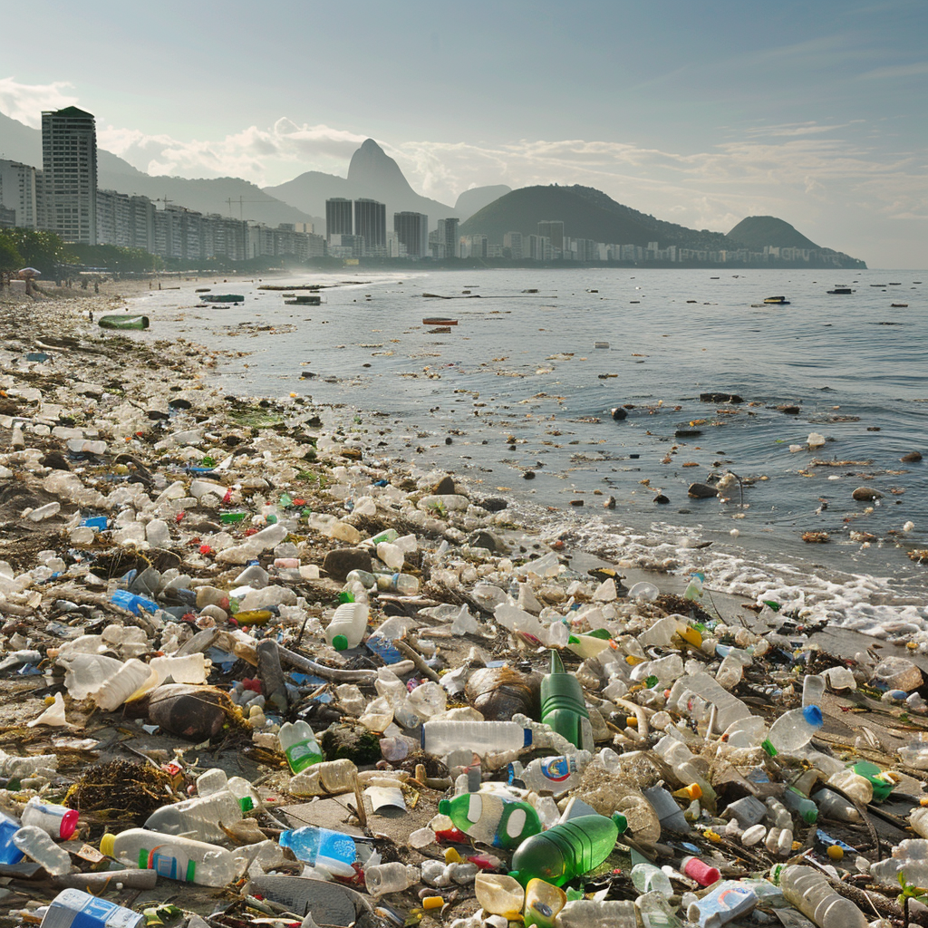 Heavily littered beach